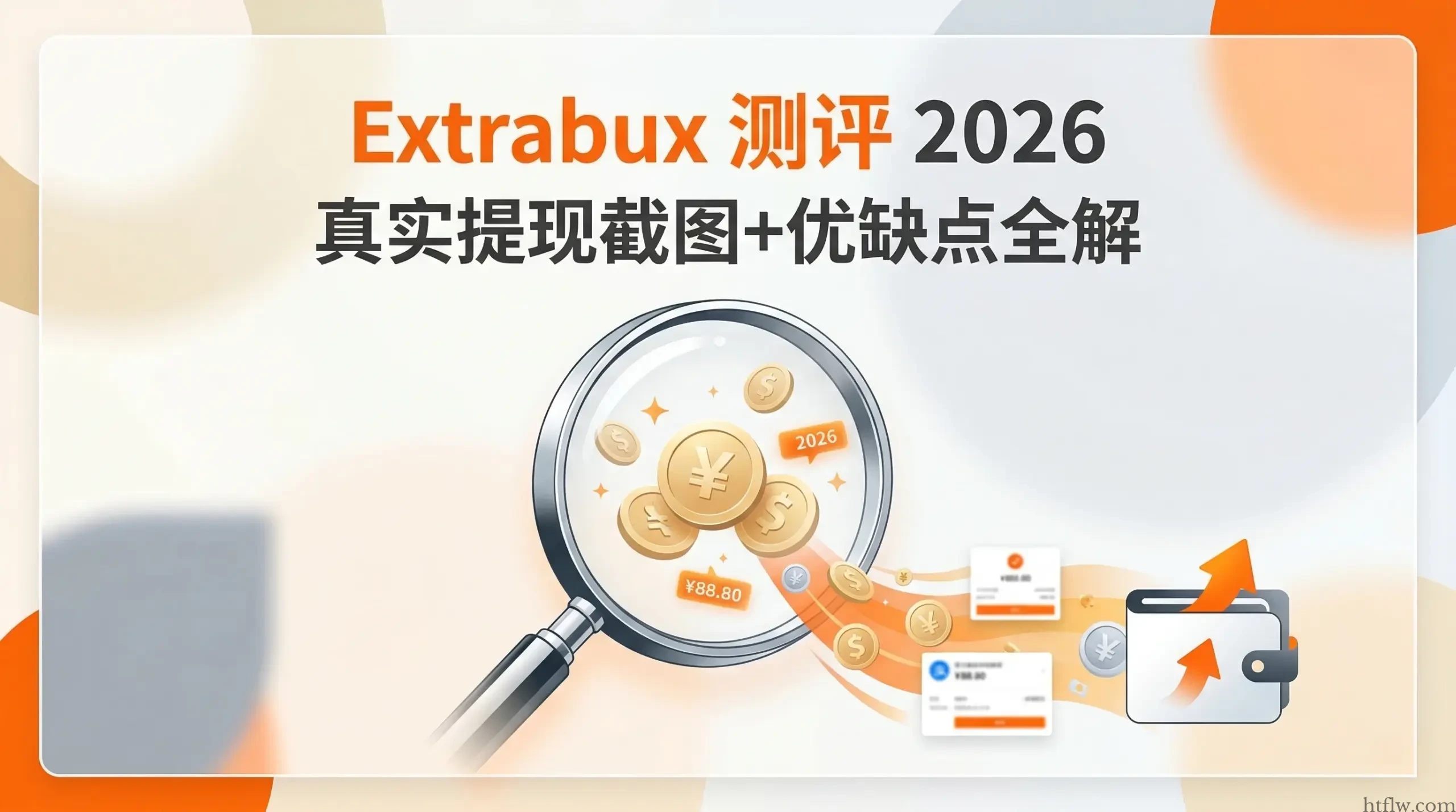 2026年最新Extrabux测评文章的特色封面图，图内概括了真实提现证据与平台优缺点全解。